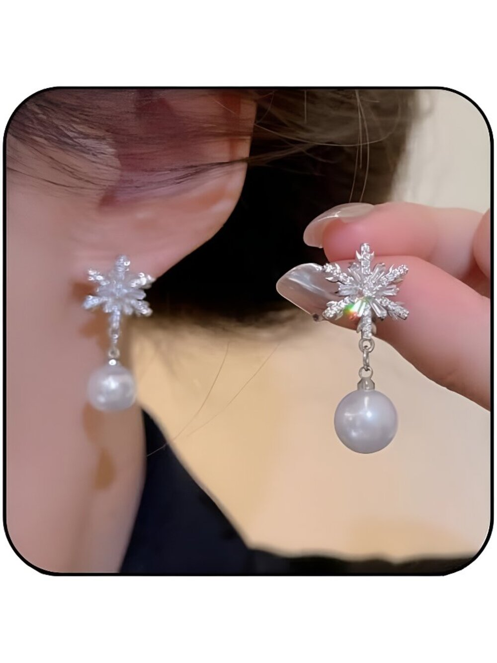 Earrings for Women Sparkly CZ Winter Snowflake Pearl Tree